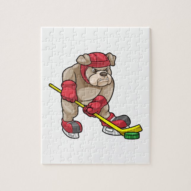 Bulldog at Ice hockey with Hockey stick Jigsaw Puzzle (Vertical)