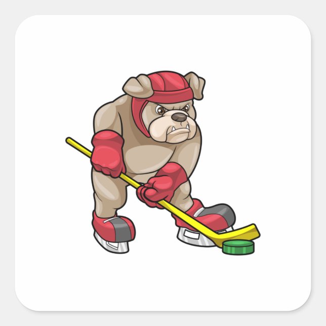 Bulldog at Ice hockey with Hockey stick Square Sticker (Front)