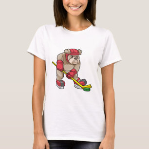 Bulldog at Ice hockey with Hockey stick T-Shirt