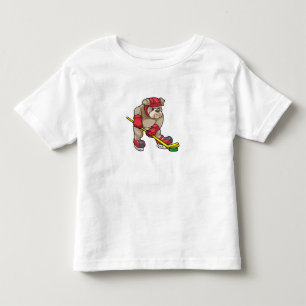 Bulldog at Ice hockey with Hockey stick Toddler T-Shirt