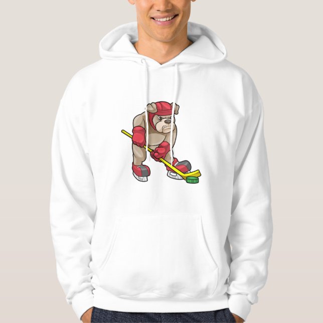 Bulldog at Ice hockey with Ice hockey stick Hoodie (Front)