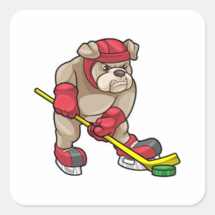 Bulldog at Ice hockey with Ice hockey stick Square Sticker