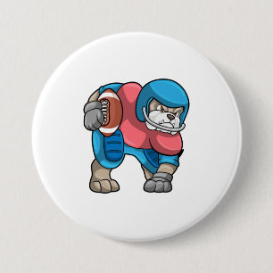 Bulldog at Sports with Football & Helmet 7.5 Cm Round Badge