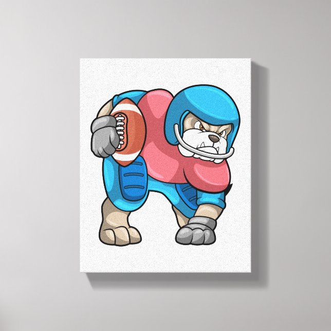 Bulldog at Sports with Football & Helmet Canvas Print (Front)