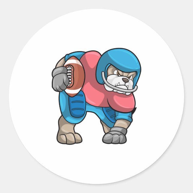 Bulldog at Sports with Football & Helmet Classic Round Sticker (Front)