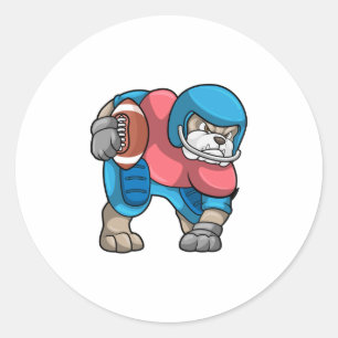 Bulldog at Sports with Football & Helmet Classic Round Sticker