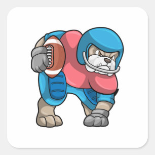 Bulldog at Sports with Football & Helmet Square Sticker