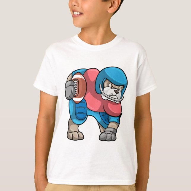 Bulldog at Sports with Football & Helmet T-Shirt (Front)