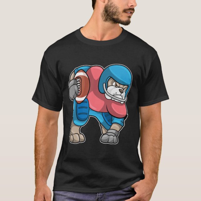 Bulldog at Sports with Football & Helmet T-Shirt (Front)