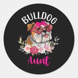 Bulldog Aunt Floral Valentine Design Dog Lover Aun Classic Round Sticker