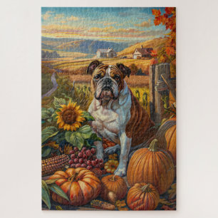 Bulldog Autumn Harvest Thanksgiving Jigsaw Puzzle