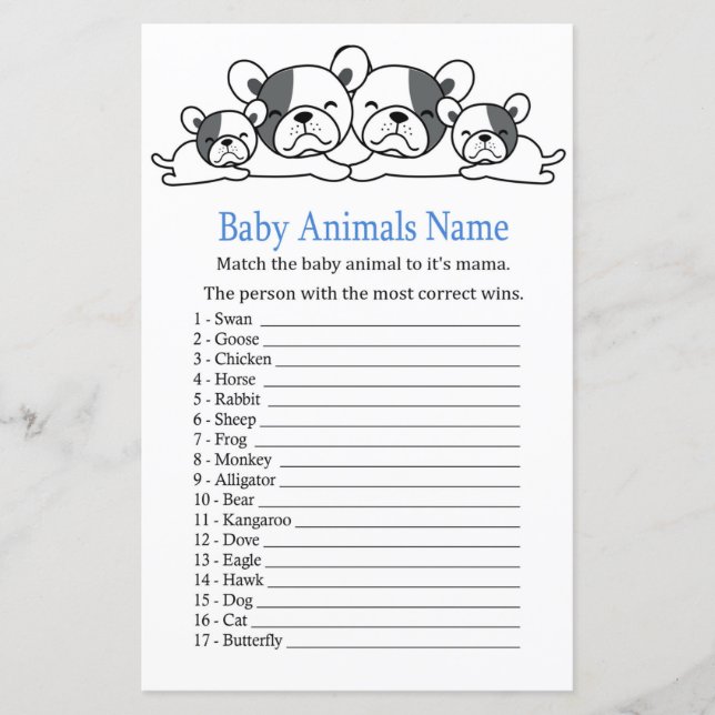 Bulldog Baby Animals Name Game (Front)
