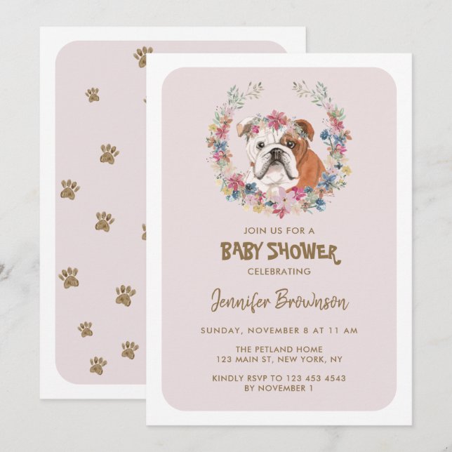 Bulldog Baby Shower Invitation (Front/Back)
