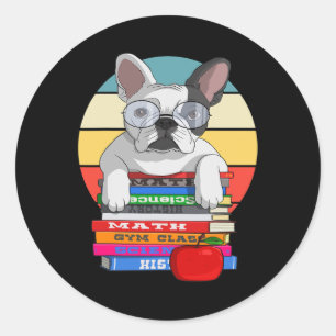 Bulldog Back To School Bookworm Dog Classic Round Sticker
