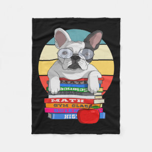 Bulldog Back To School Bookworm Dog Fleece Blanket