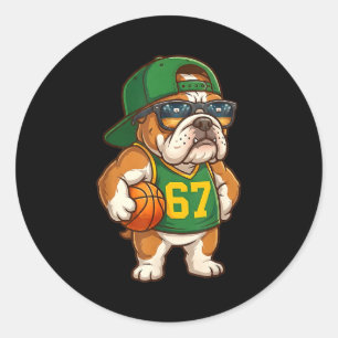 Bulldog Basketball 67 Gen Alpha Slang Srts Dog Boy Classic Round Sticker