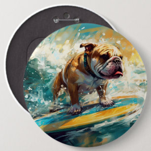 Bulldog Beach Surfing Painting 6 Cm Round Badge