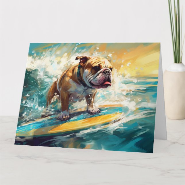Bulldog Beach Surfing Painting Card (Front)