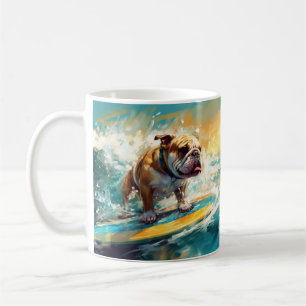 Bulldog Beach Surfing Painting Coffee Mug