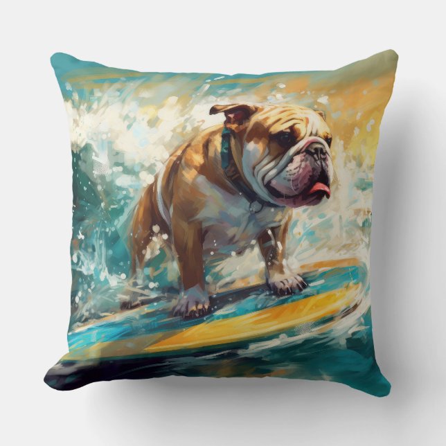 Bulldog Beach Surfing Painting Cushion (Front)
