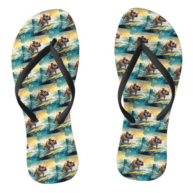 Bulldog Beach Surfing Painting Flip Flops (Footbed)