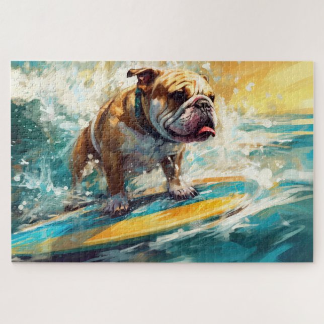 Bulldog Beach Surfing Painting Jigsaw Puzzle (Horizontal)
