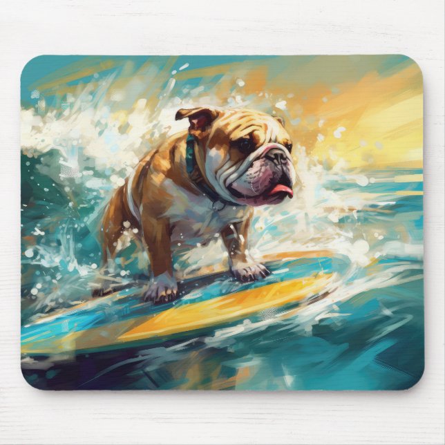 Bulldog Beach Surfing Painting Mouse Mat (Front)