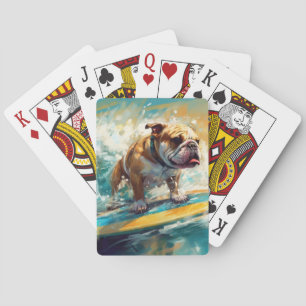 Bulldog Beach Surfing Painting Playing Cards