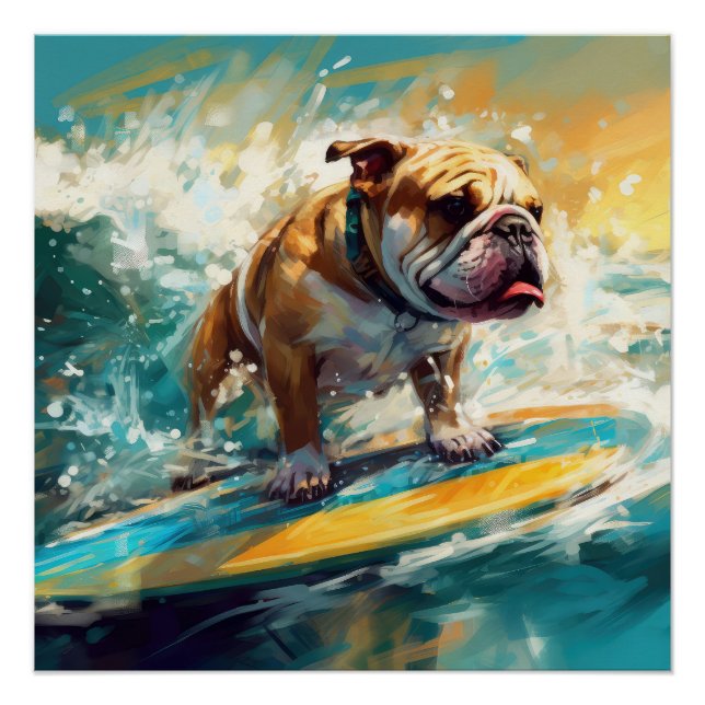Bulldog Beach Surfing Painting Poster (Front)