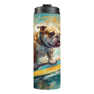 Bulldog Beach Surfing Painting Thermal Tumbler