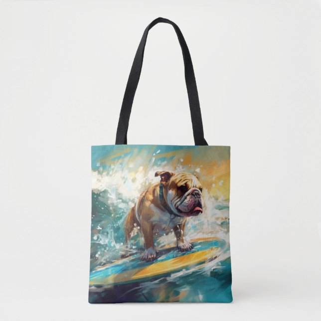 Bulldog Beach Surfing Painting Tote Bag (Front)