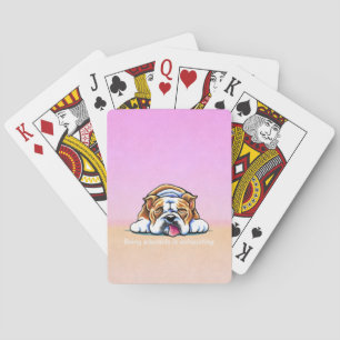 Bulldog Being Adorable Pink Off-Leash Art™ Playing Cards