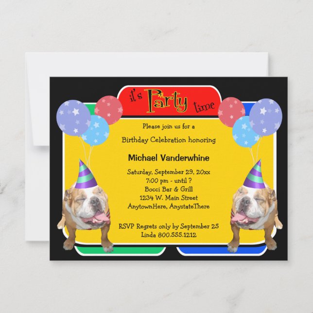 Bulldog Birthday Barker Invitation (Front)