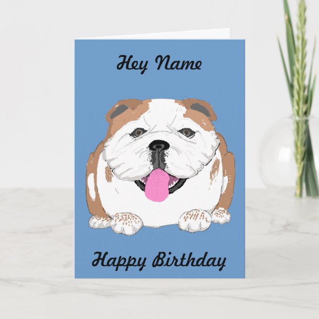 Bulldog birthday card Add name front (Front)
