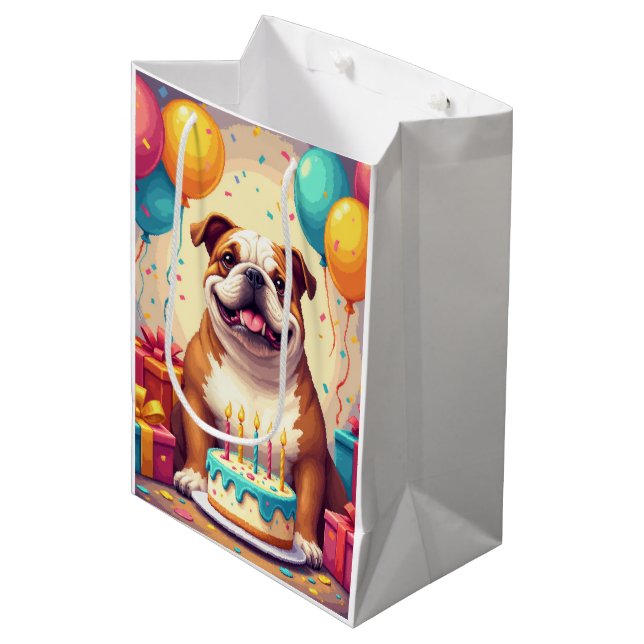 Bulldog Birthday Celebration Medium Gift Bag (Front Angled)
