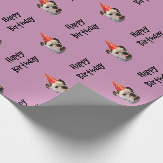 Bulldog Birthday Party Hat Wrapping Paper (Corner)