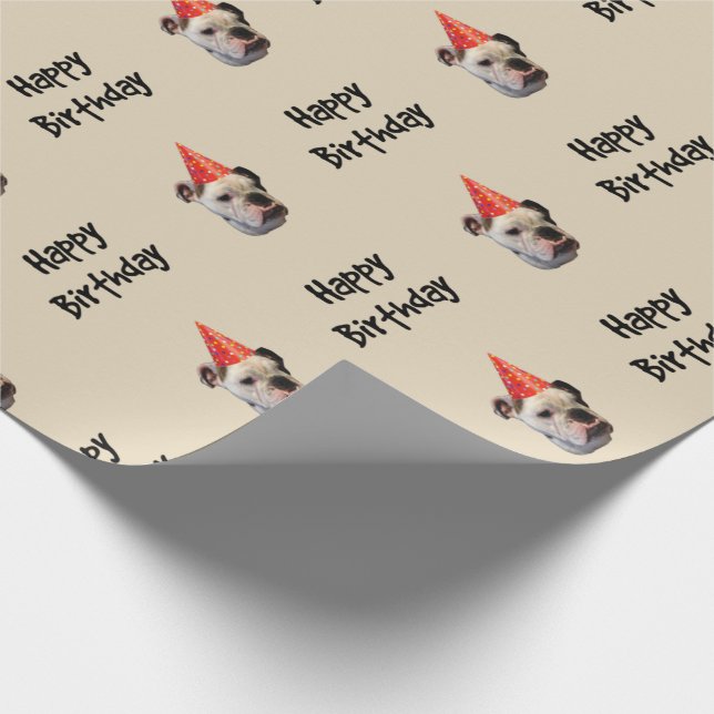 Bulldog Birthday Party Hat Wrapping Paper (Corner)