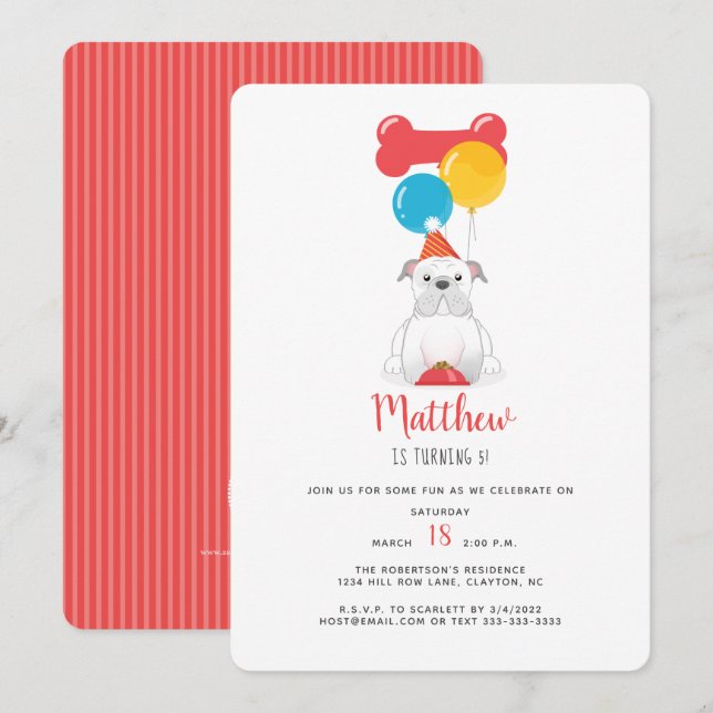 Bulldog Birthday Party Invitation (Front/Back)