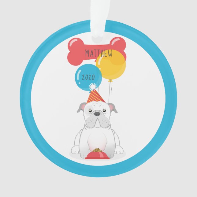 Bulldog Birthday Party Ornament (Front)