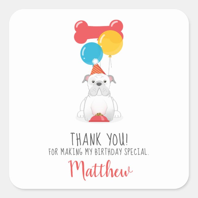 Bulldog Birthday Party Square Sticker (Front)