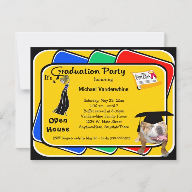 Bulldog Black Graduation Growler Party Invite (Front)