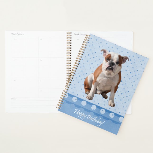 Bulldog Blue Dots Happy Birthday Planner (Display)