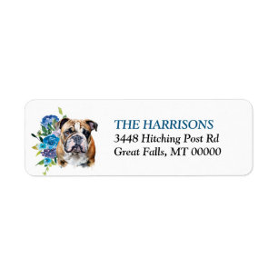 Bulldog Blue Floral Return Address