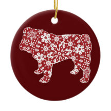 Bulldog, Boho Christmas Snowflakes