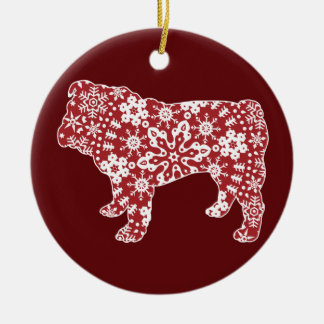 Bulldog, Boho Christmas Snowflakes Ceramic Tree Decoration