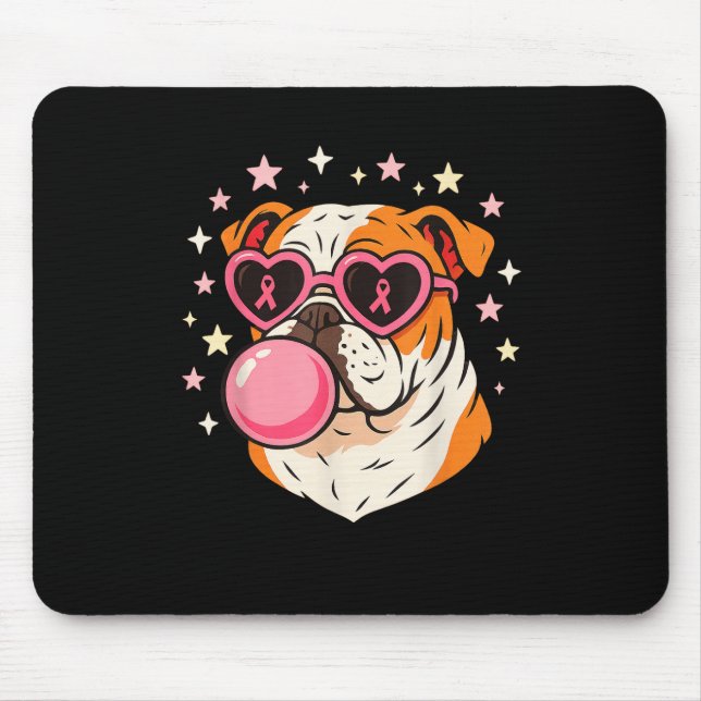 Bulldog Breast Cancer Awareness Blowing Pink Bubbl Mouse Mat (Front)