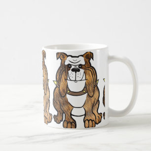 bulldog brindle and white cartoon coffee mug