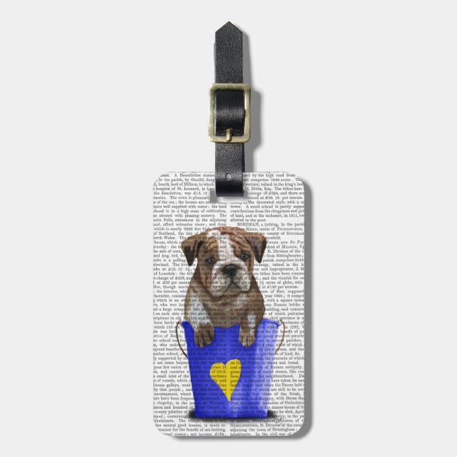 Bulldog Bucket Of Love Blue Luggage Tag (Front Vertical)