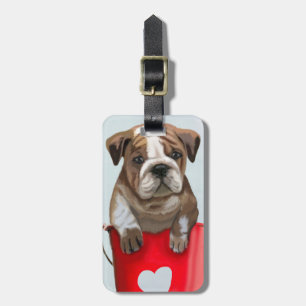 Bulldog Bucket Of Love Red 2 Luggage Tag