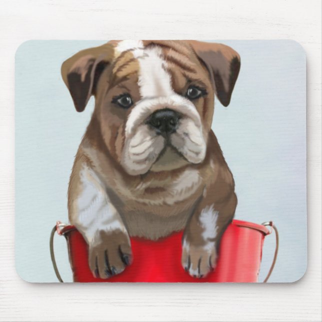 Bulldog Bucket Of Love Red 2 Mouse Mat (Front)